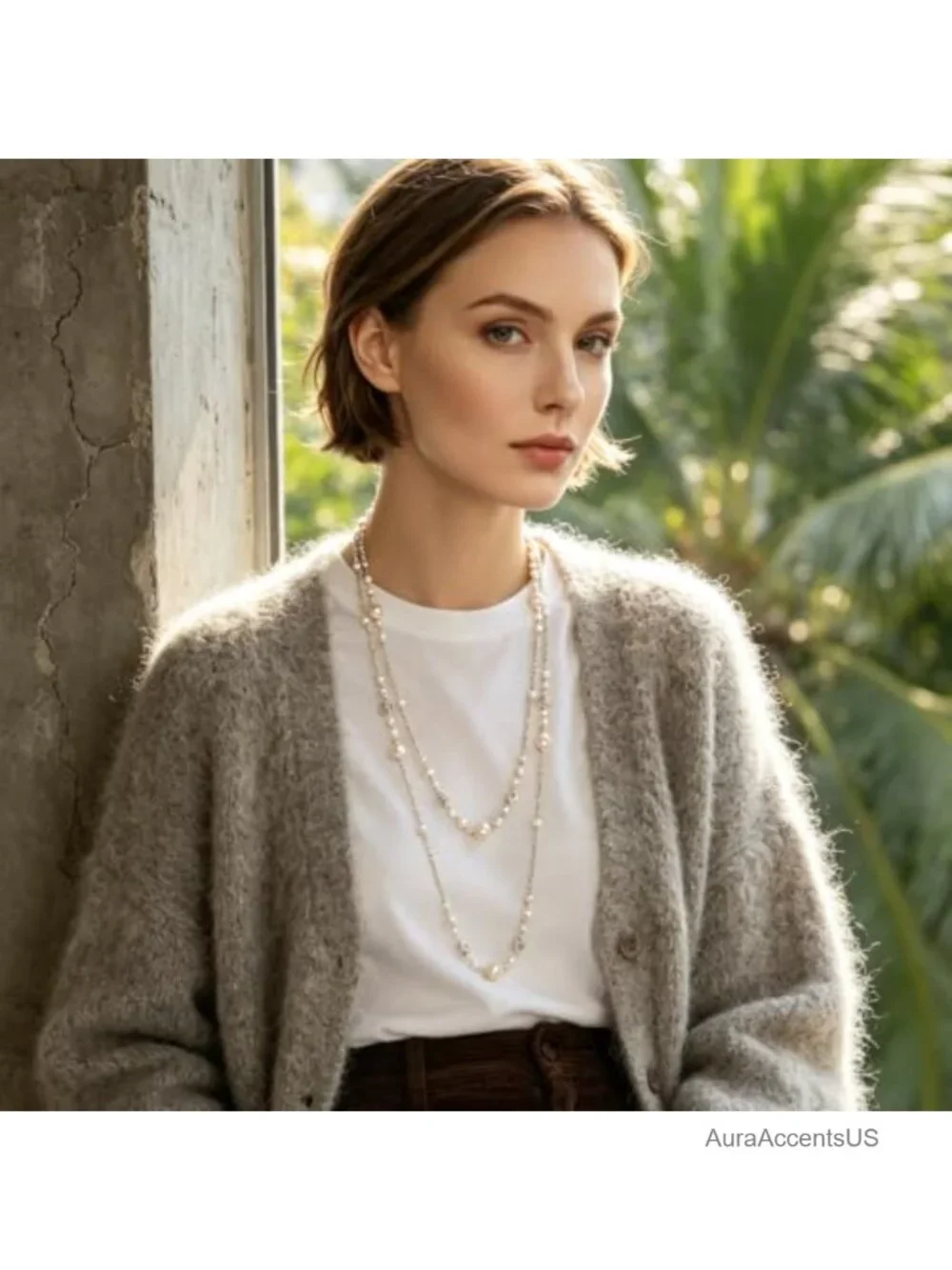 Layered Pearl Necklace Silver Chain Detachable Women Statement Jewelry